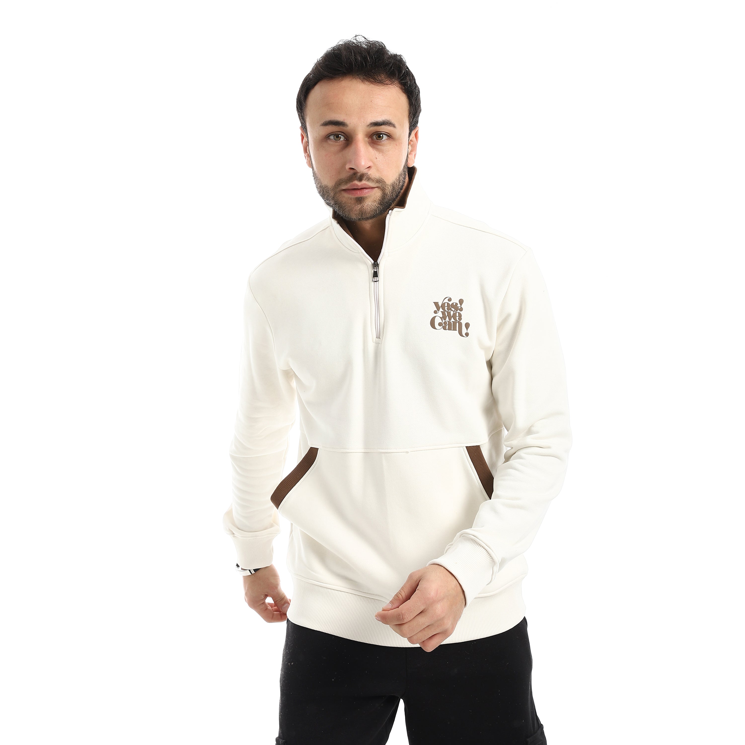 Men Off-White Quarter-Zip Fleece Sweatshirt