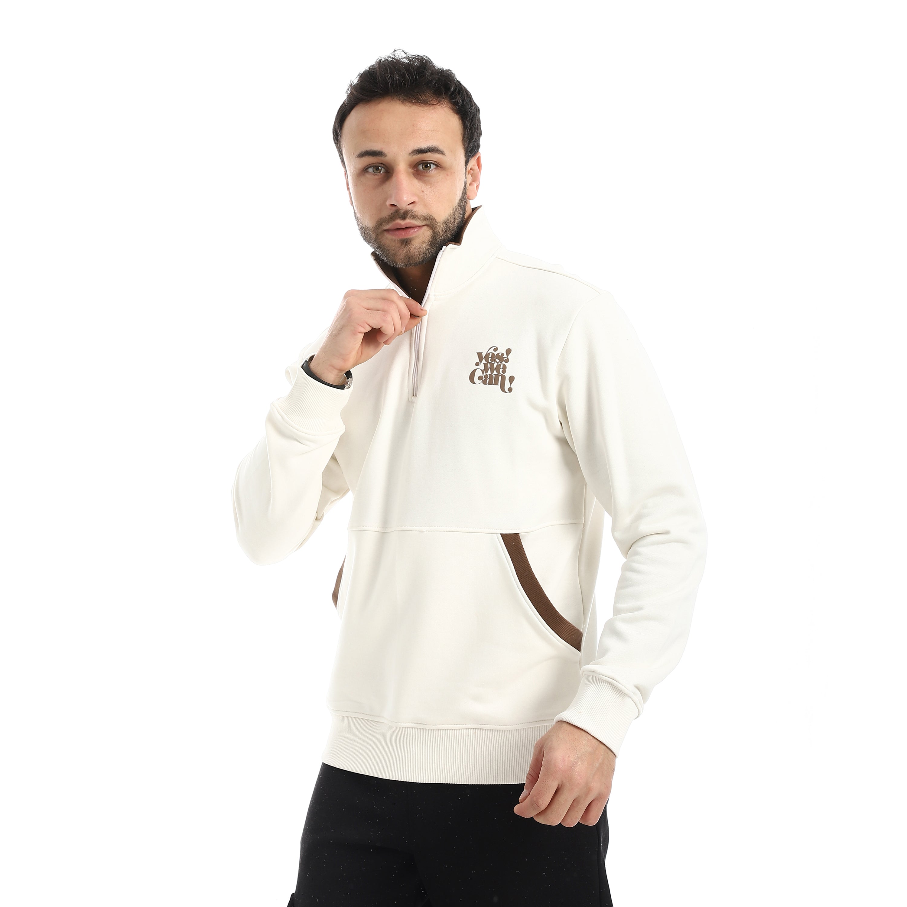 Men Off-White Quarter-Zip Fleece Sweatshirt