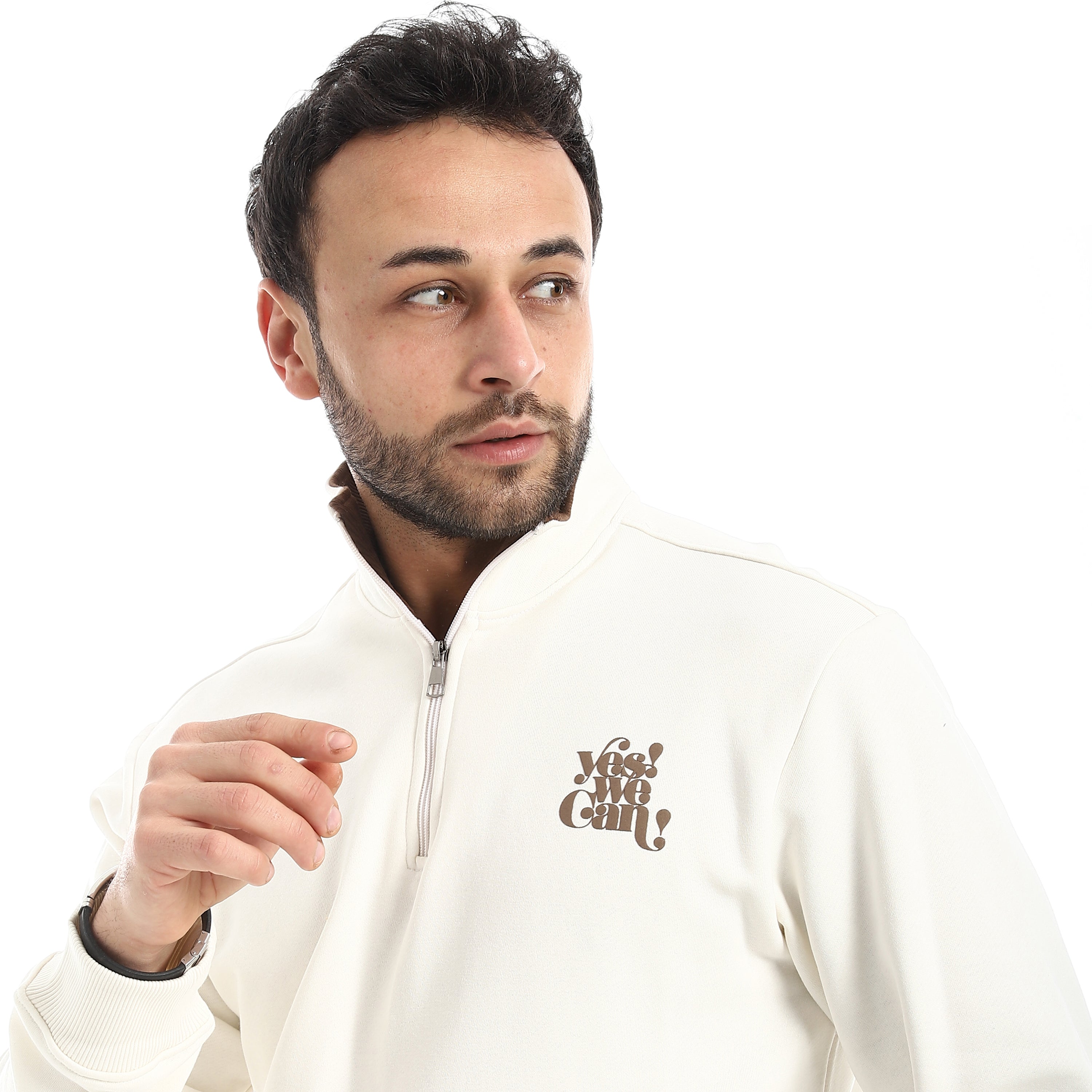 Men Off-White Quarter-Zip Fleece Sweatshirt