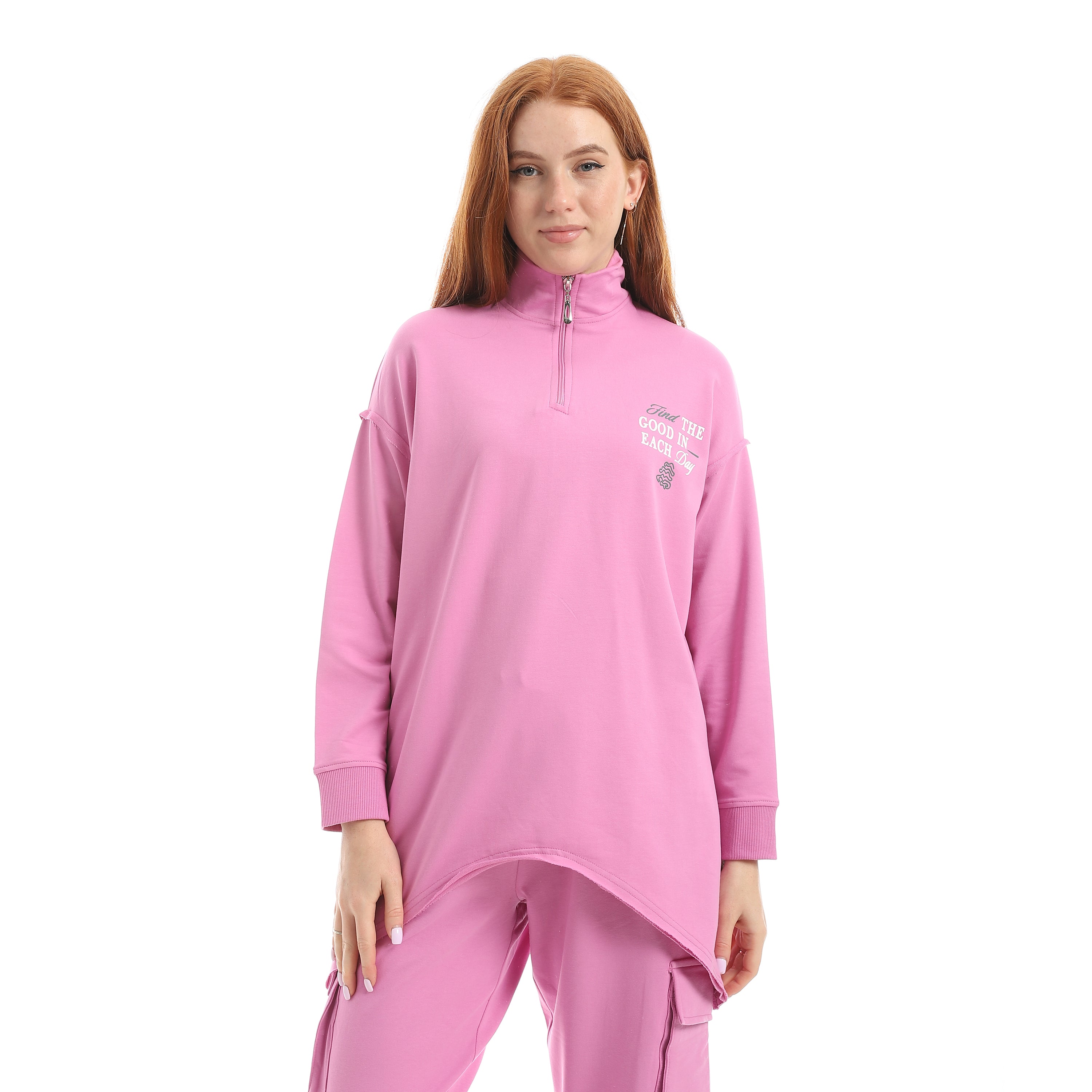 Half-Zip t-Shirt Red Cotton