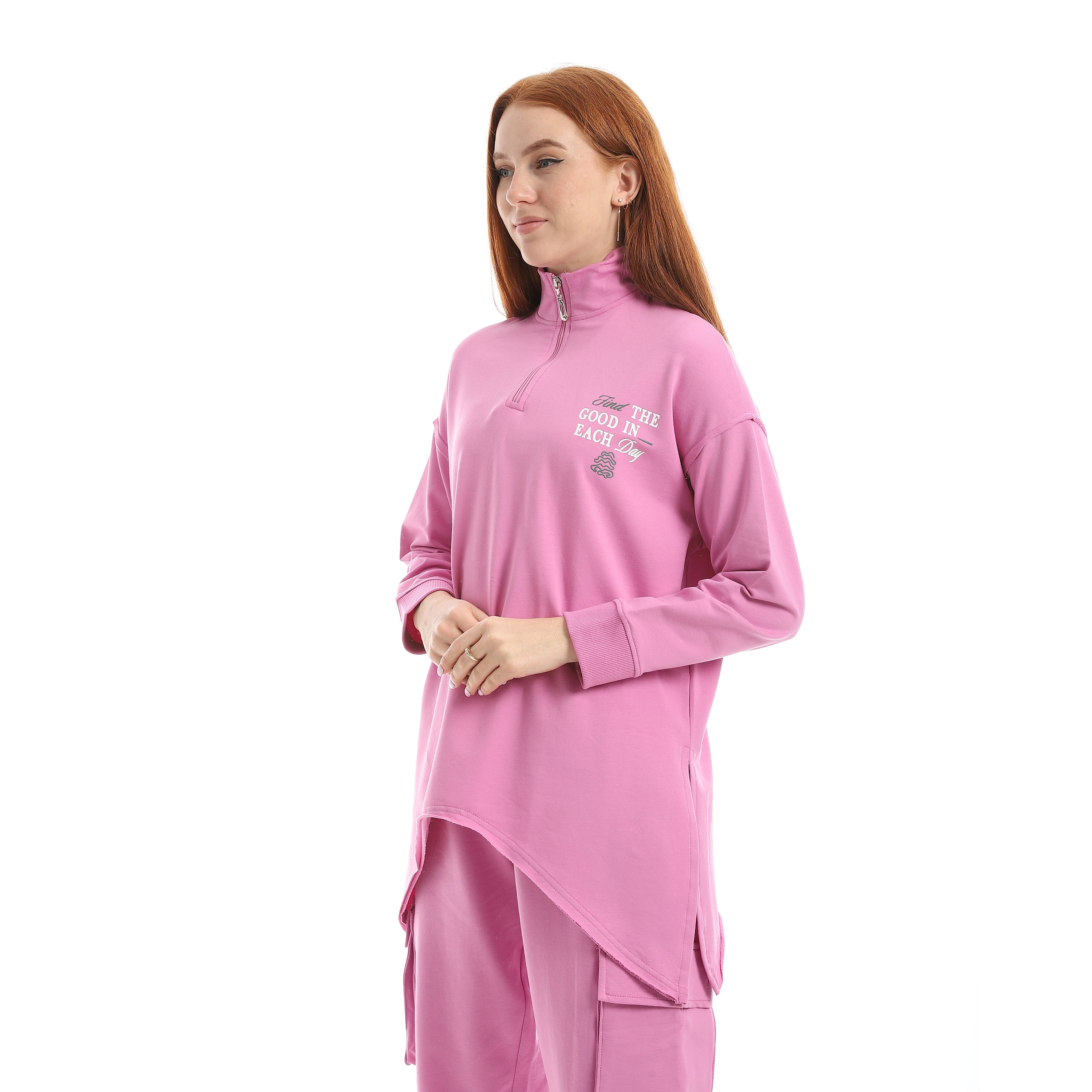 Half-Zip t-Shirt Red Cotton