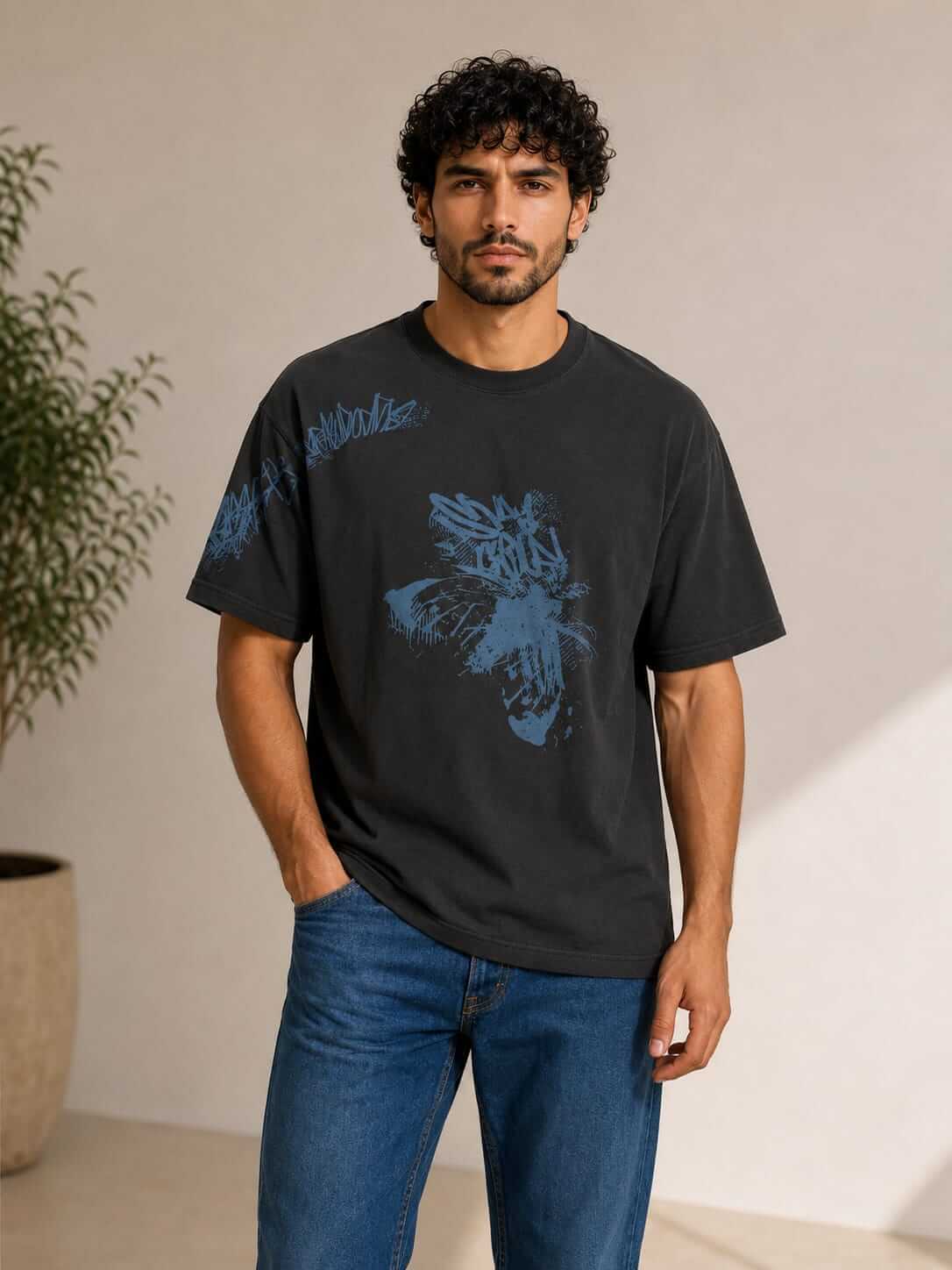 Men’s Garment-Dyed Oversized T-Shirt – Dark Grey