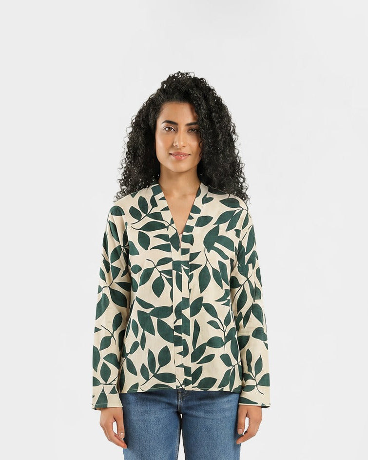 Women Printed Open-Front Kimono Jacket