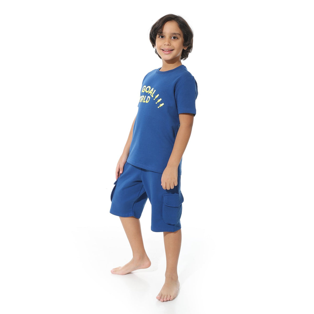 Blue Printed Cargo Shorts Set for Boys – Summer Melton Vibes - Red Cotton