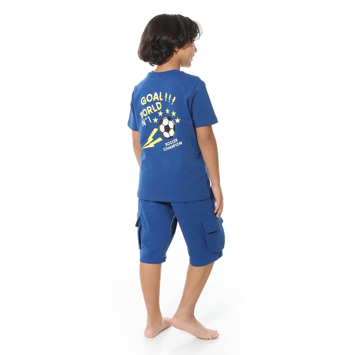 Blue Printed Cargo Shorts Set for Boys – Summer Melton Vibes - Red Cotton