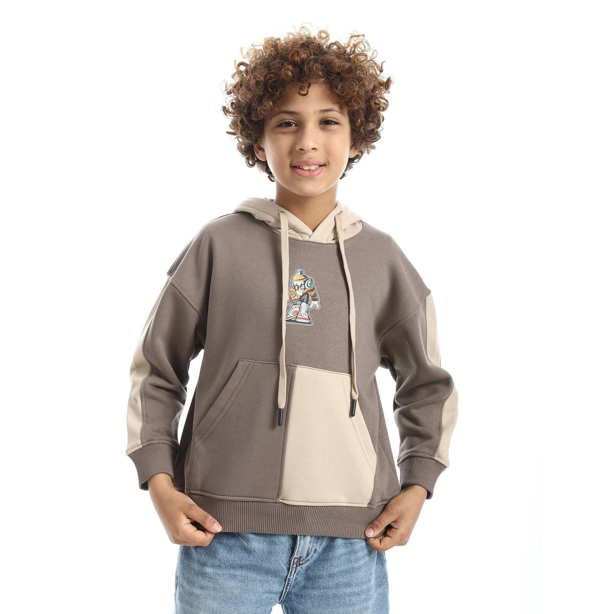Boy Hooded Printed Thick Sweatshirt - Red Cotton