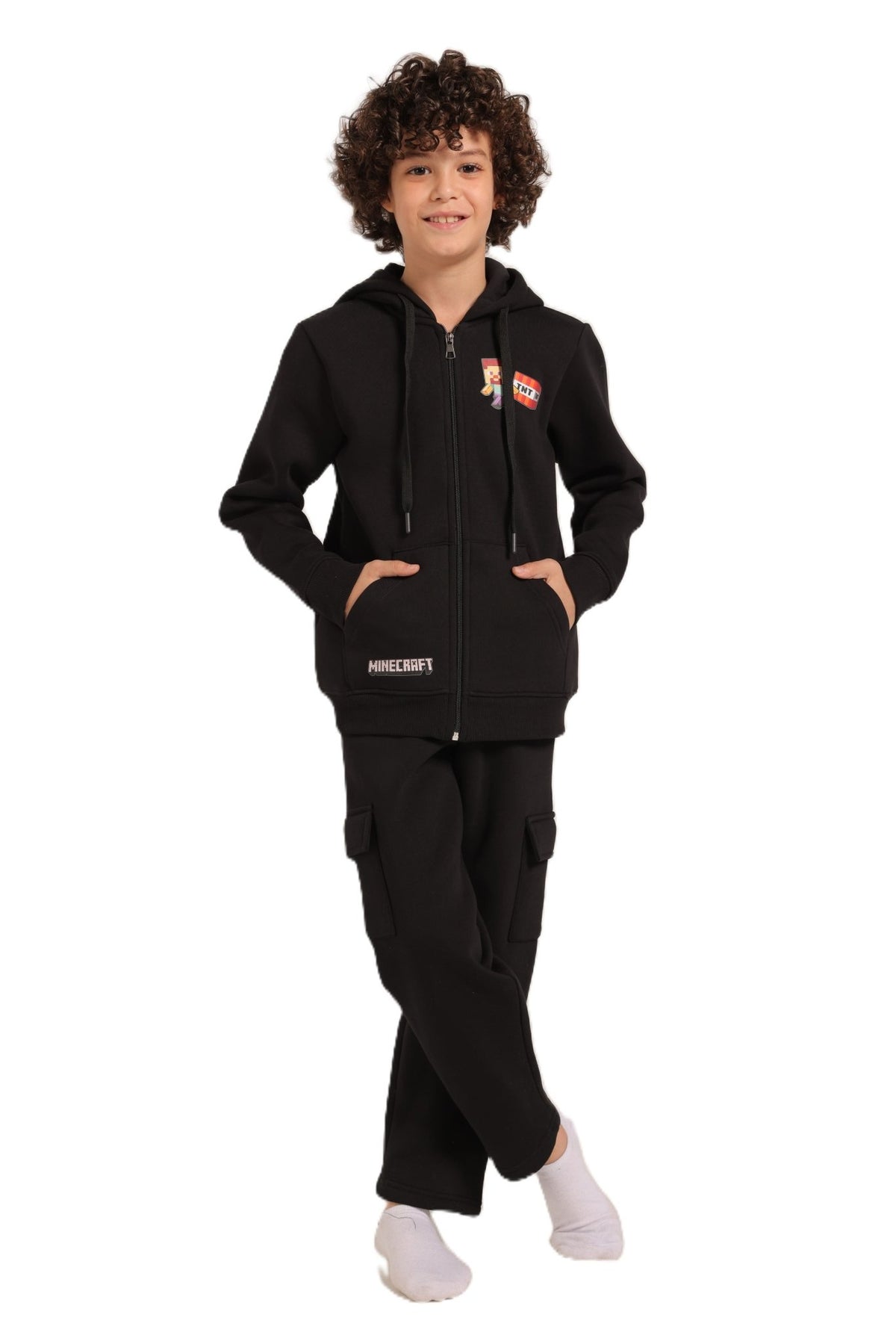 Boys’ Black Hoodie Pajama set - Red Cotton