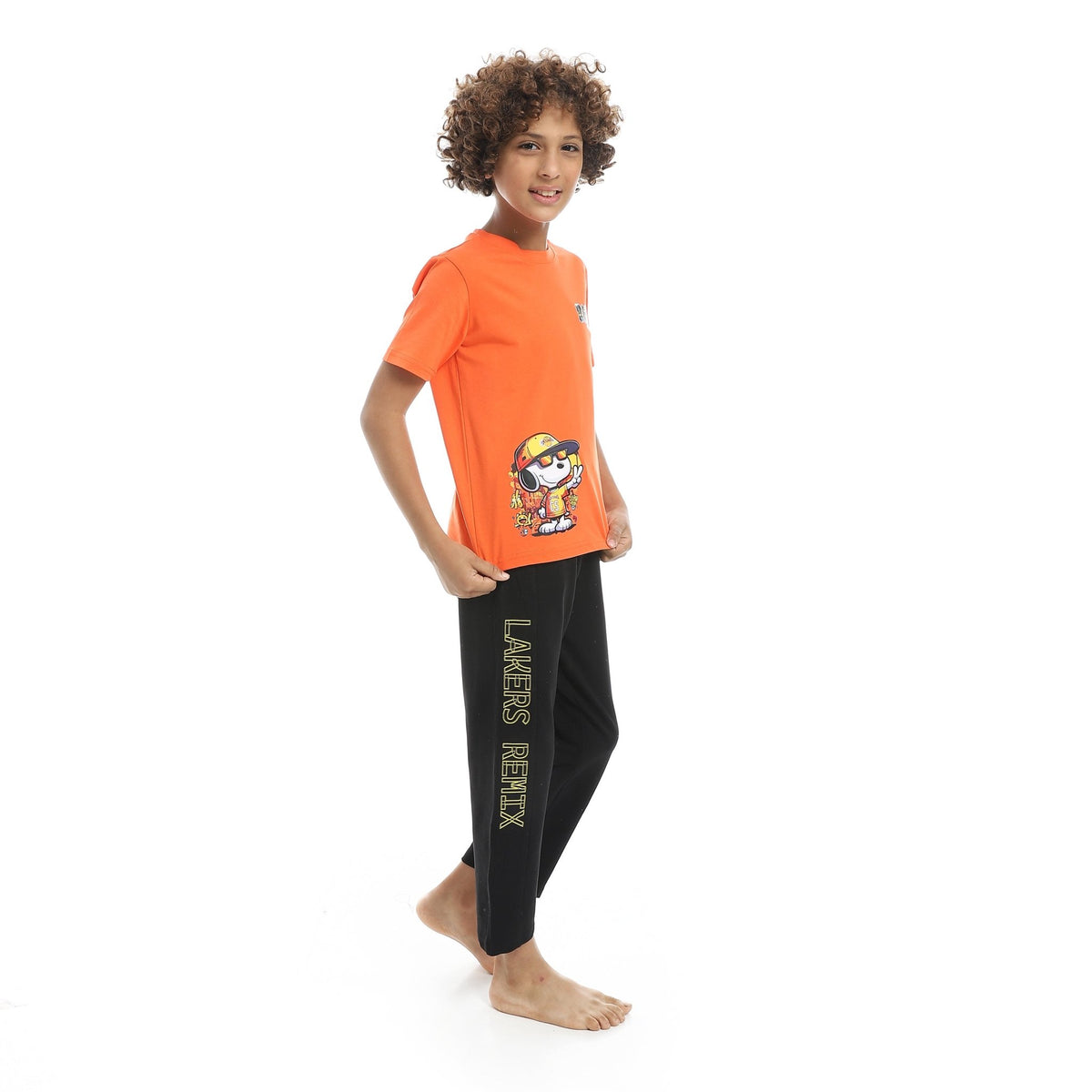 Boys Cool Pajama Set Printed - Orange - Red Cotton