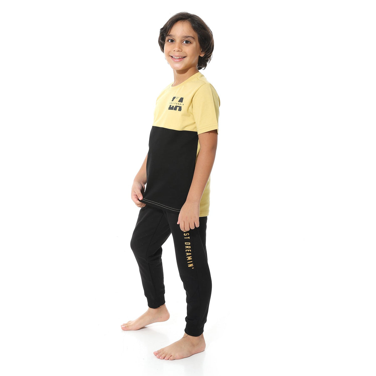 Boys' Cool Pajama Set - printed Tee-Black - Red Cotton