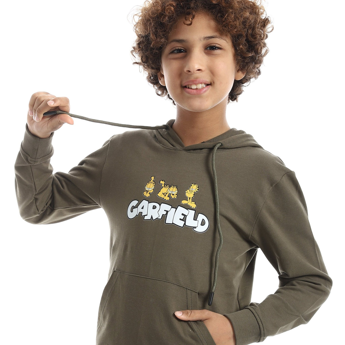 Boys' "Garfield" Graphic Hoodie & Joggers Autumn Set - Red Cotton