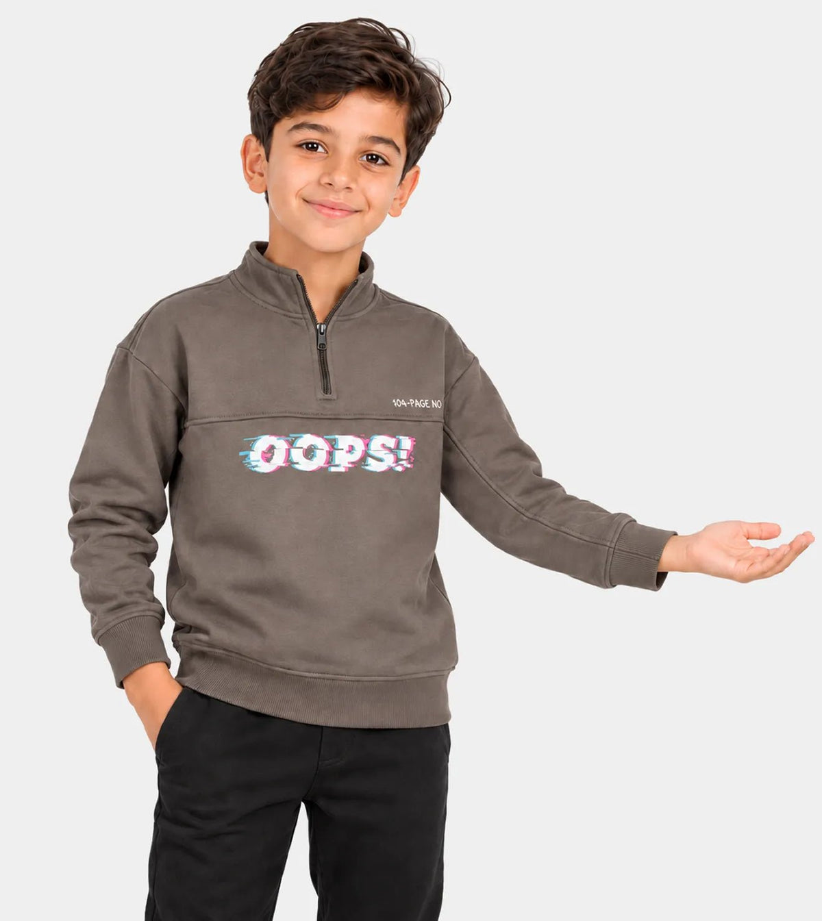 Boys’ Khaki Diagonal Half-Zip Sweatshirt | Red Cotton - Red Cotton