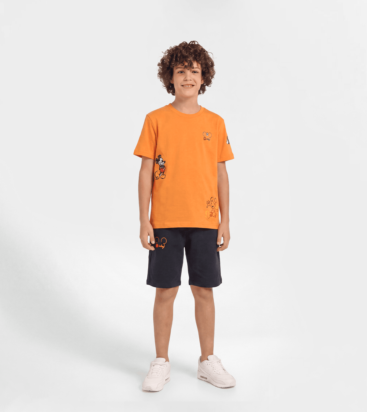 Boys’ Milton Pajama Set – Orange Shorts with Chest Print - Red Cotton