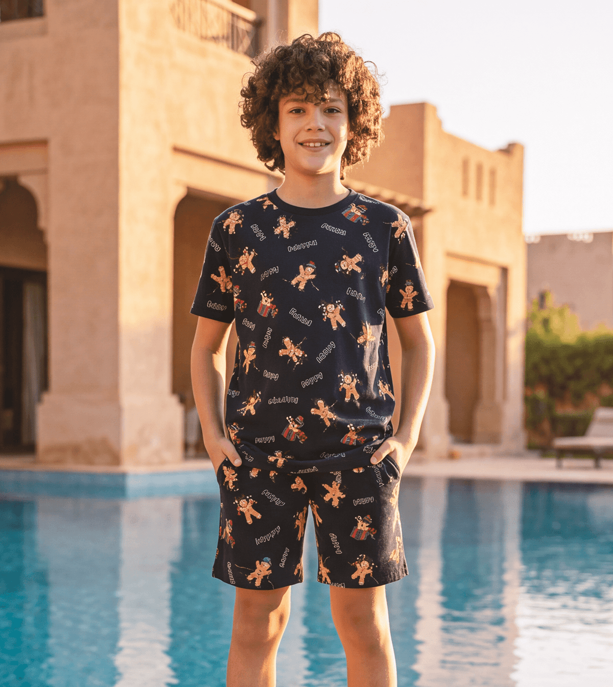 Boys Navy Pajama Set - Red Cotton