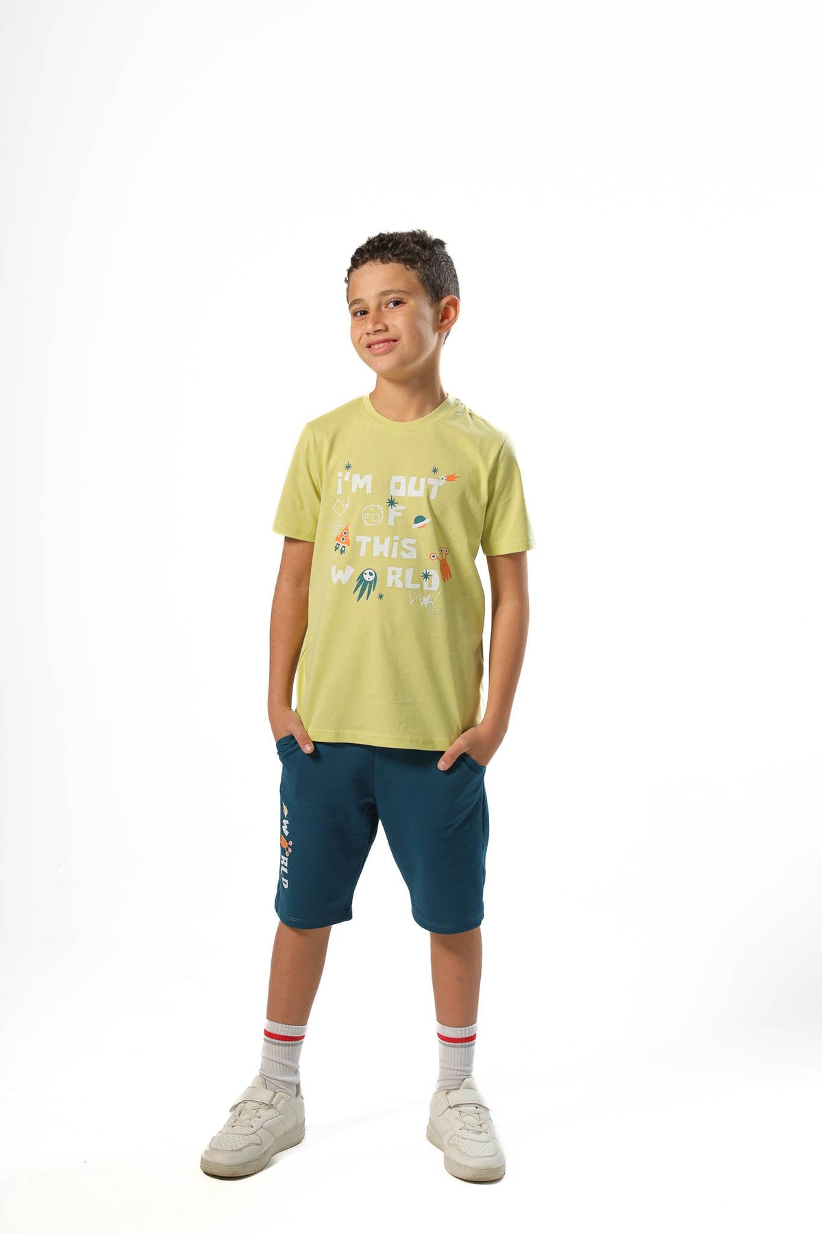 Boys Printed Colorful Summer & Pajama Shorts Set - Ganzari - Red Cotton