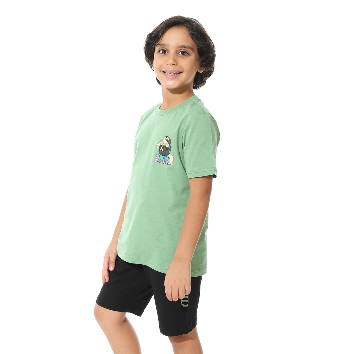 Boys Printed Colorful Summer & Pajama Shorts Set - Green - Red Cotton