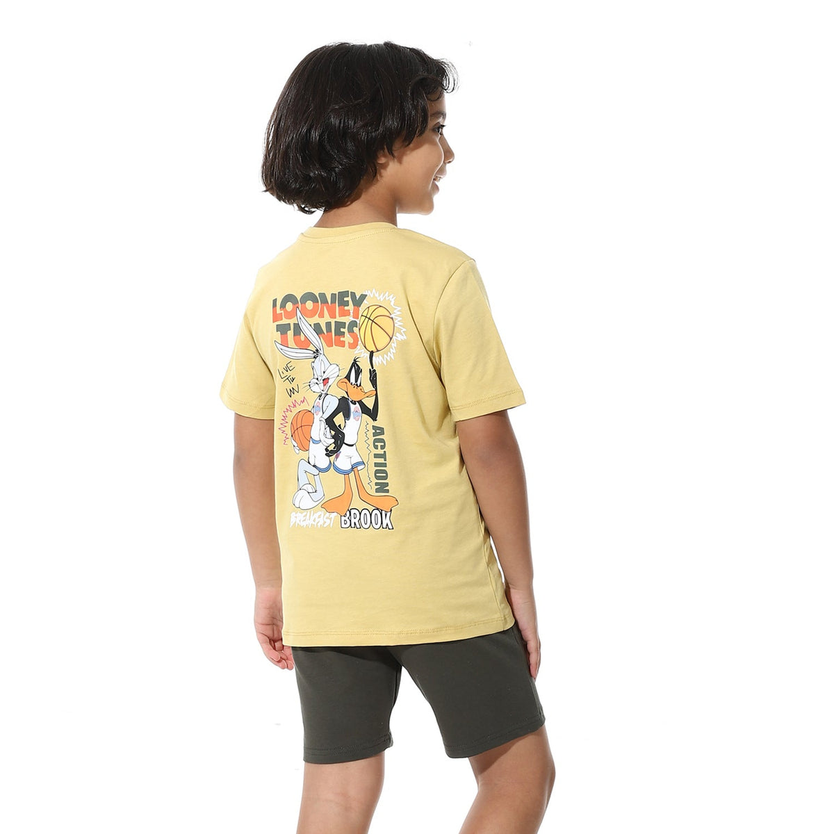 Boys Printed Colorful Summer & Pajama Shorts Set - Yellow - Red Cotton