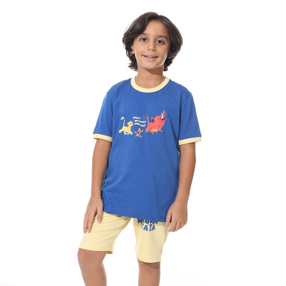Boys’ Short Pajama Set with Back Print – Soft Cotton Nightwear - Red Cotton