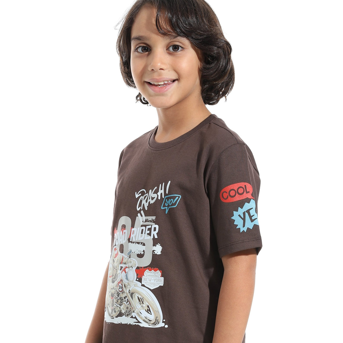 Boys’ Short Pajama Set with Print - Brown - Red Cotton