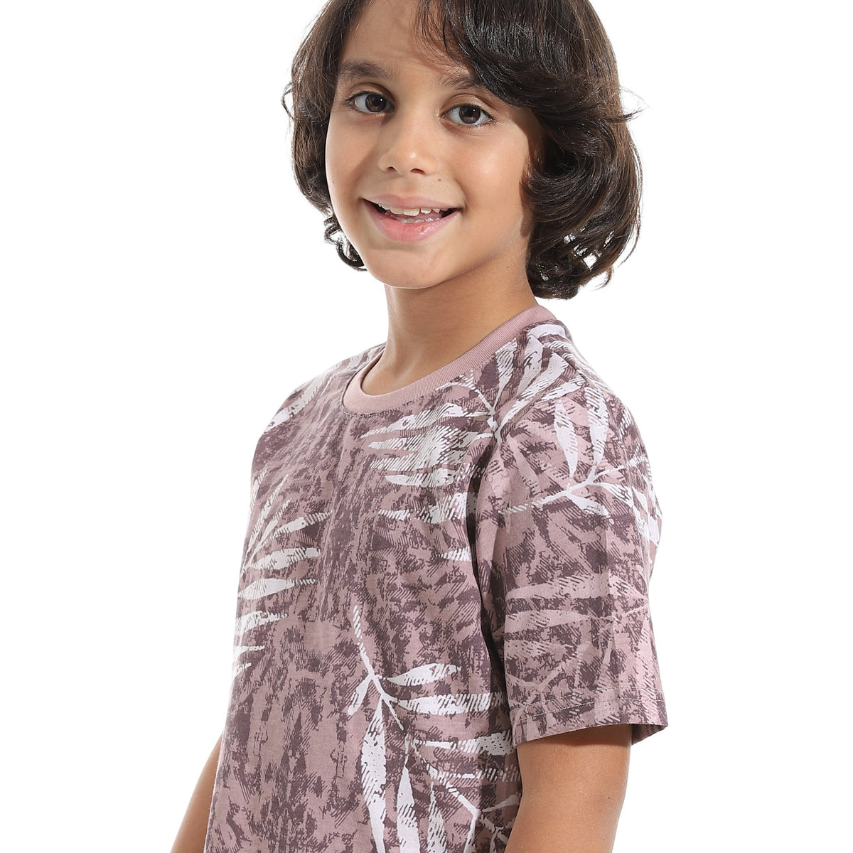 Boys Short Sleeves Tee & Slip On Shorts Pajama Set -Kashmir - Red Cotton