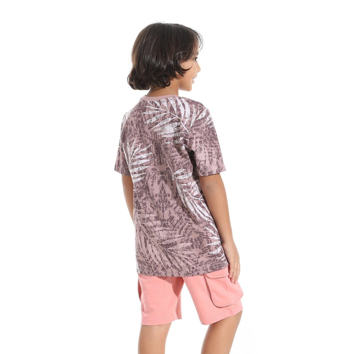 Boys Short Sleeves Tee & Slip On Shorts Pajama Set -Kashmir - Red Cotton