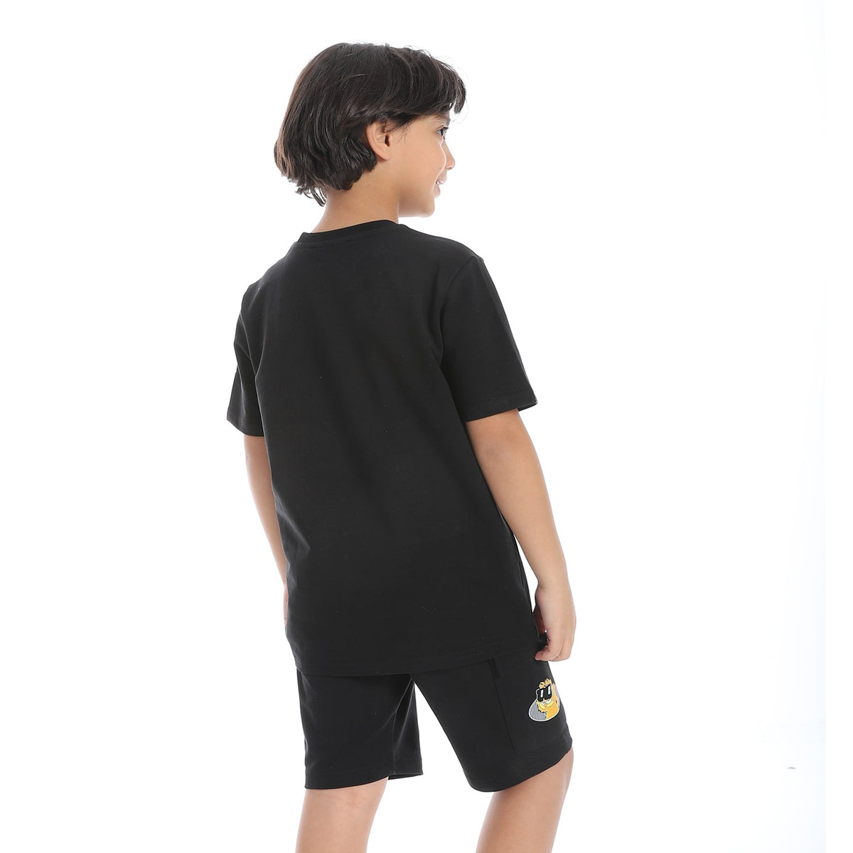 Boys' Summer 2-Piece Black Printed Shorts Set – Casual & Cool - Red Cotton