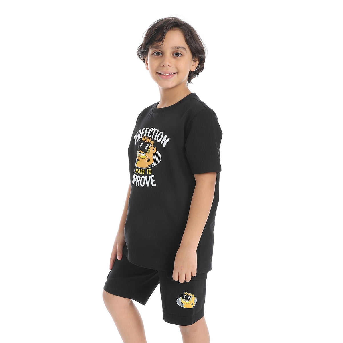 Boys' Summer 2-Piece Black Printed Shorts Set – Casual & Cool - Red Cotton