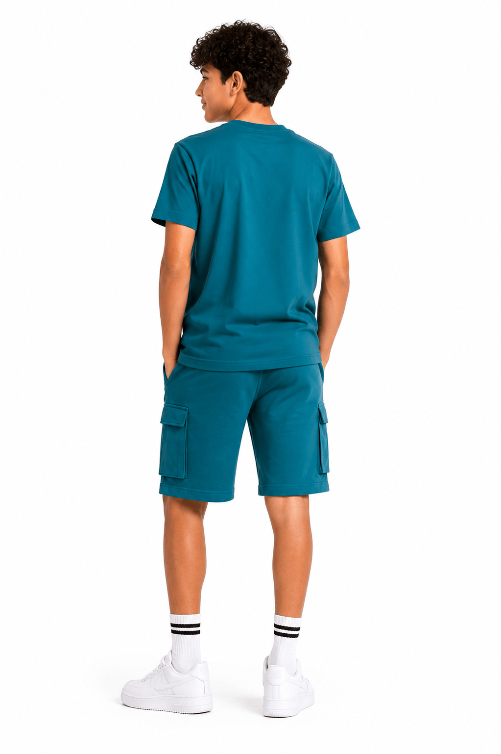 Boys’ Summer Set – Graphic Print T-Shirt & Cargo Shorts – Teal - Red Cotton
