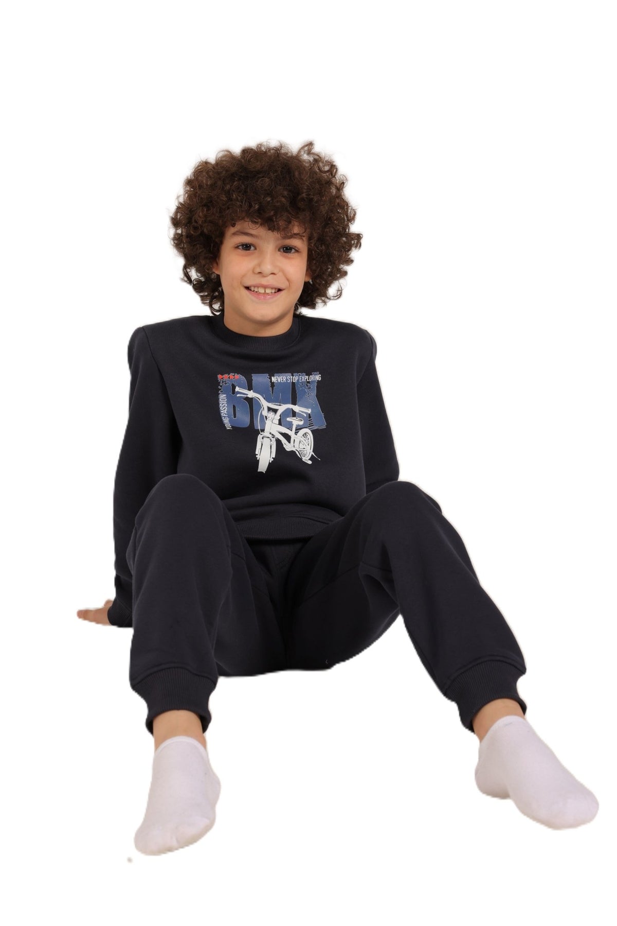 Boys Tracksuit – Graphic Sweatshirt & Joggers Set - Red Cotton