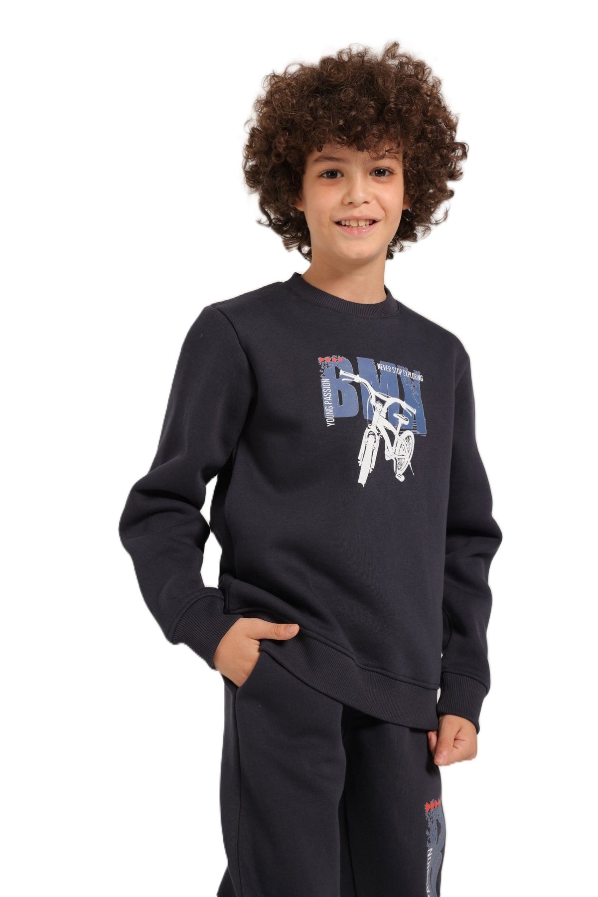 Boys Tracksuit – Graphic Sweatshirt & Joggers Set - Red Cotton