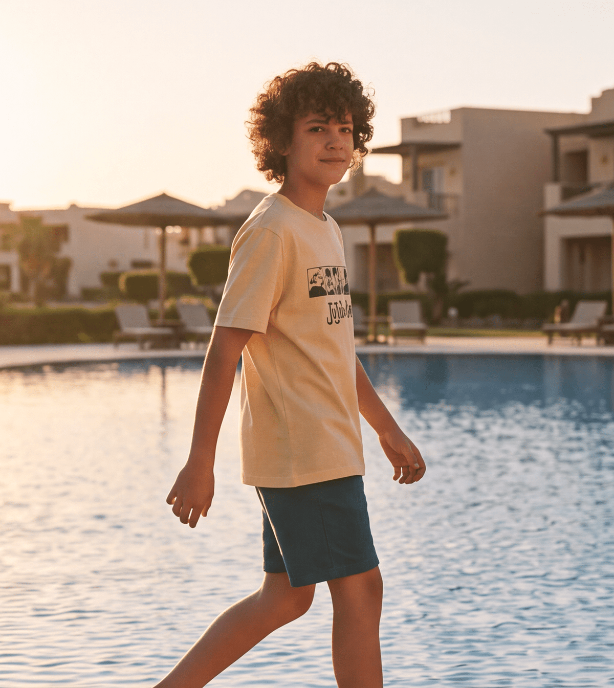 Boys' Yellow Jacquard Pajamas - Red Cotton