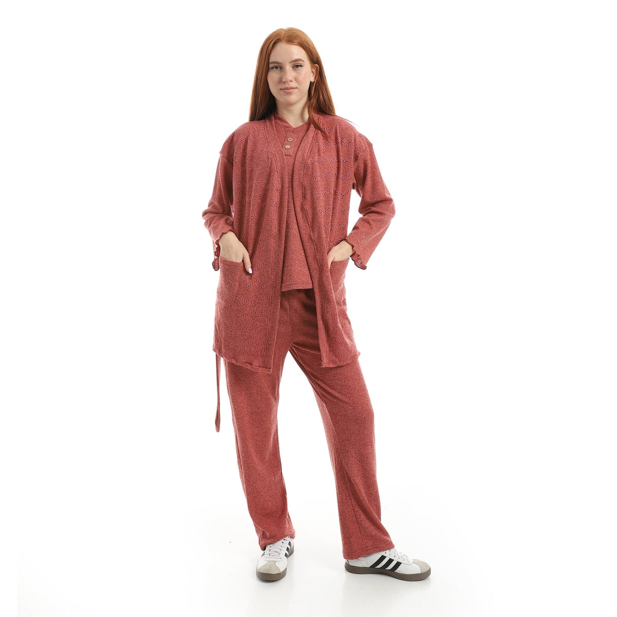 Casual Relax Fit Homewear Set - Red Cotton