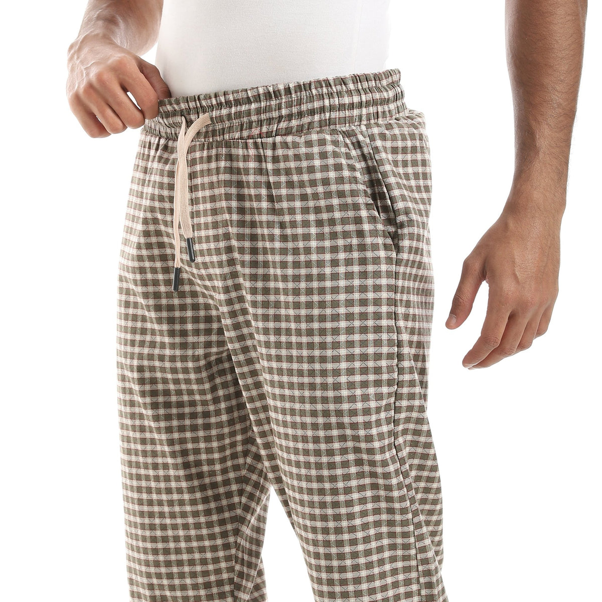 Comfy and Stylish Men's Soft Check Pentacore - Beige - Red Cotton