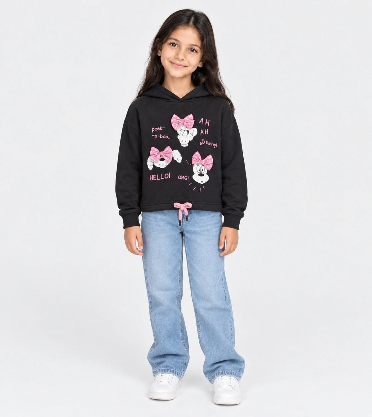 Girls’ Black Minnie Mouse Hoodie | Red Cotton - Red Cotton