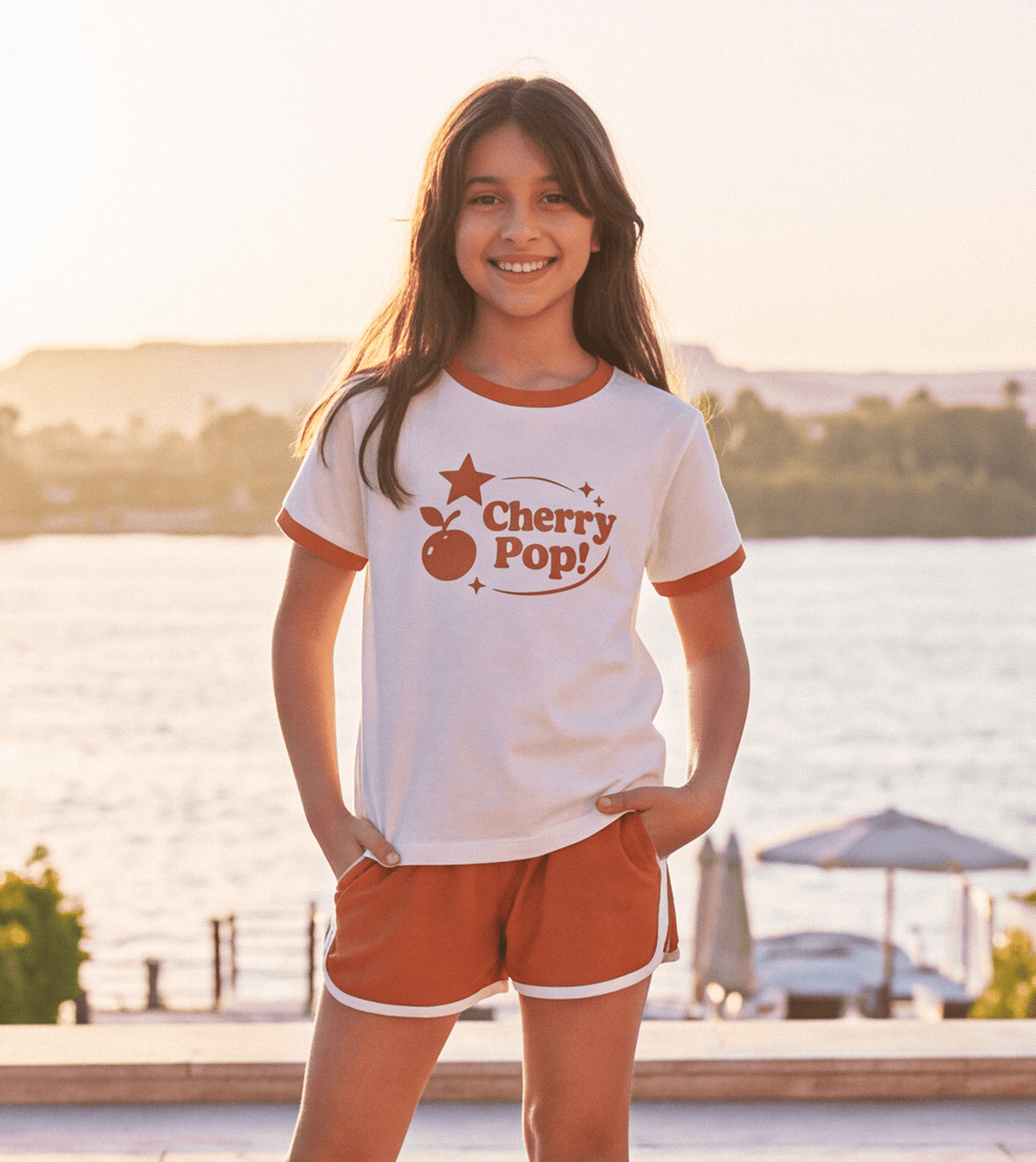 Girls’ Casual Summer Shorts Set - Red Cotton