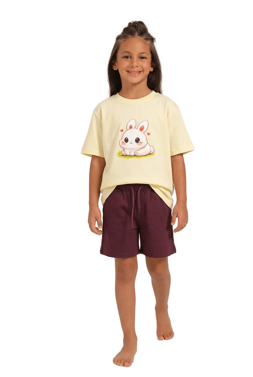 Girls' Playful Bunny Print Summer Set - Red Cotton