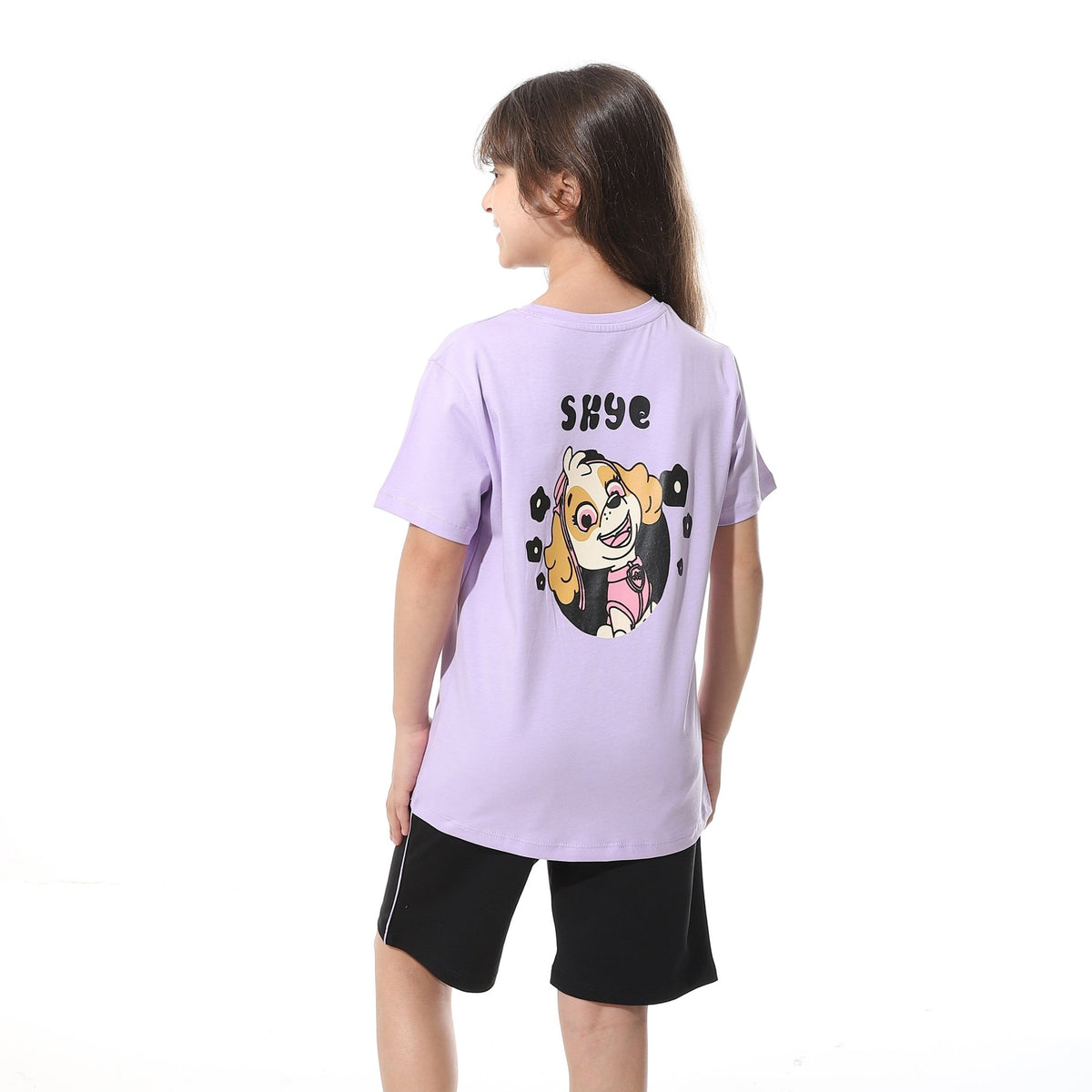 Girls’ Purple Printed Short Pajama Set - Red Cotton