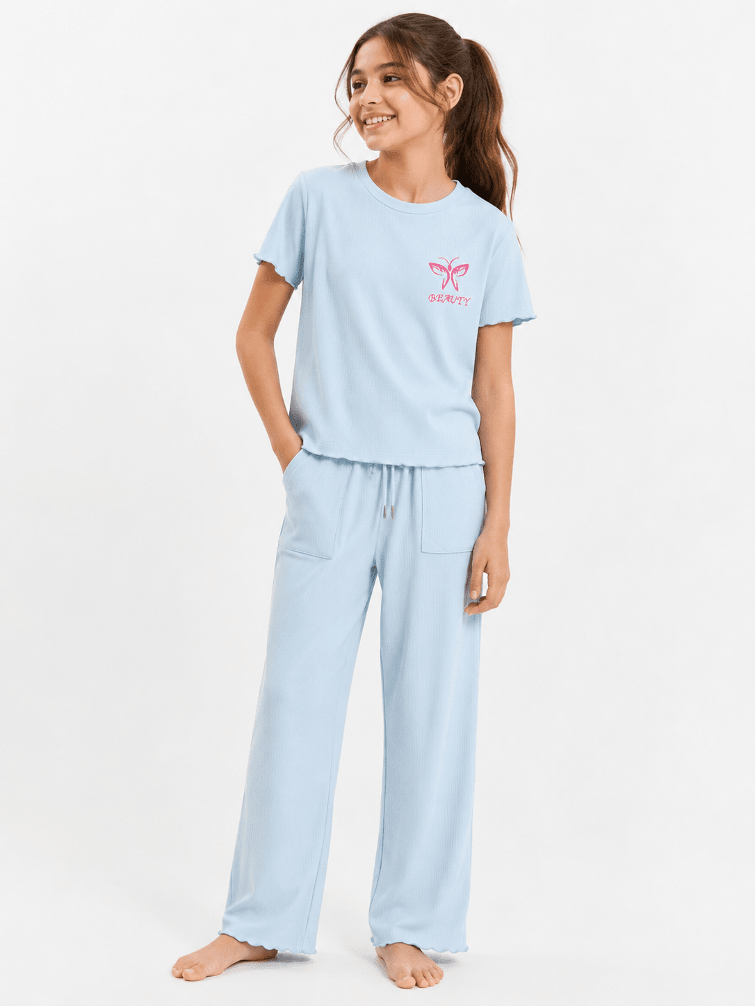 Girls' Summer Embroidered Pants Set - Red Cotton
