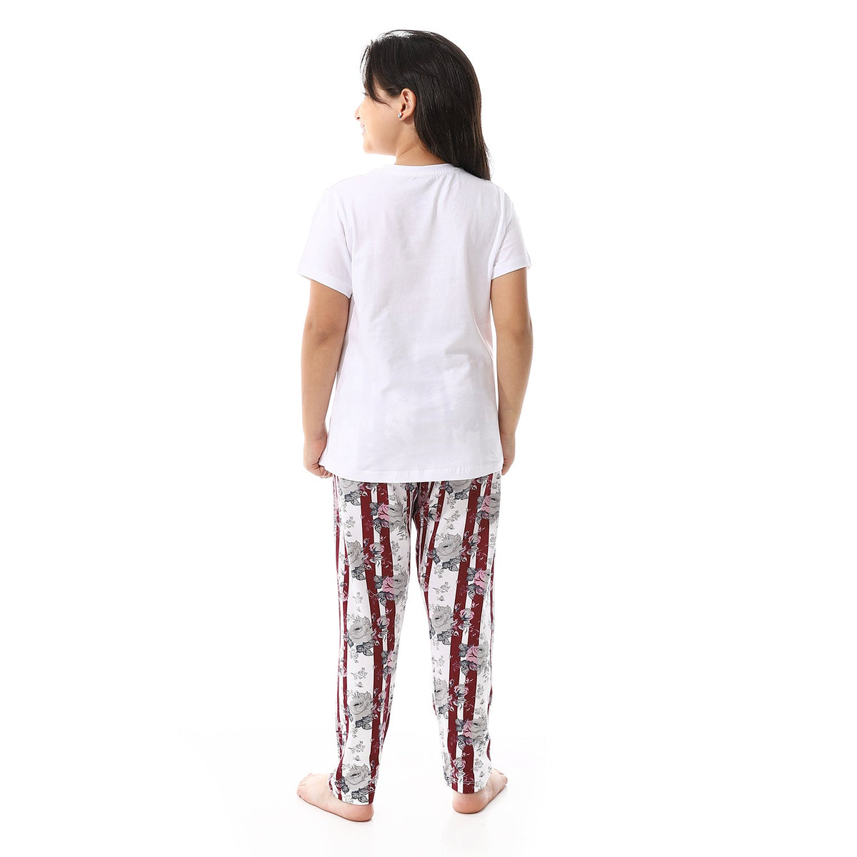 Girl's Summer Pajama , Soft and Comfy - White & Red - Red Cotton