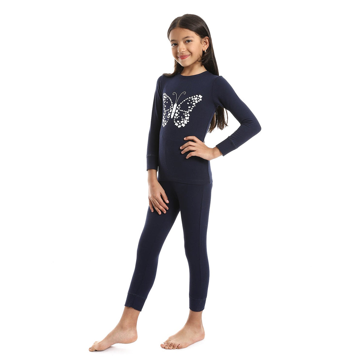 Girls Thermal Set - Navy - Red Cotton