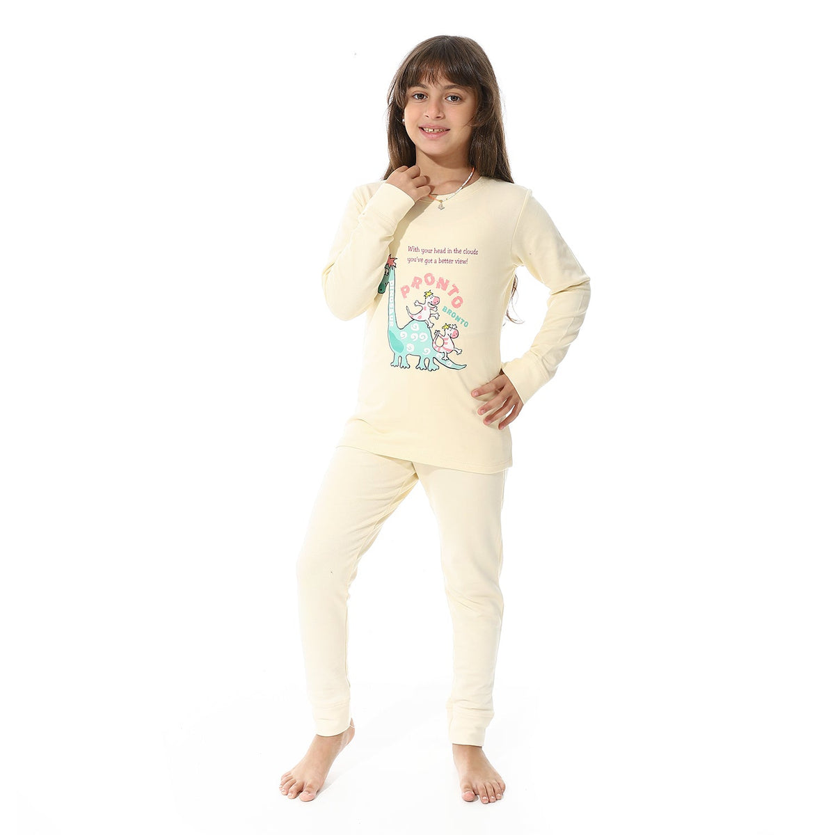 Girls Thermal Set With Printed - Beige - Red Cotton