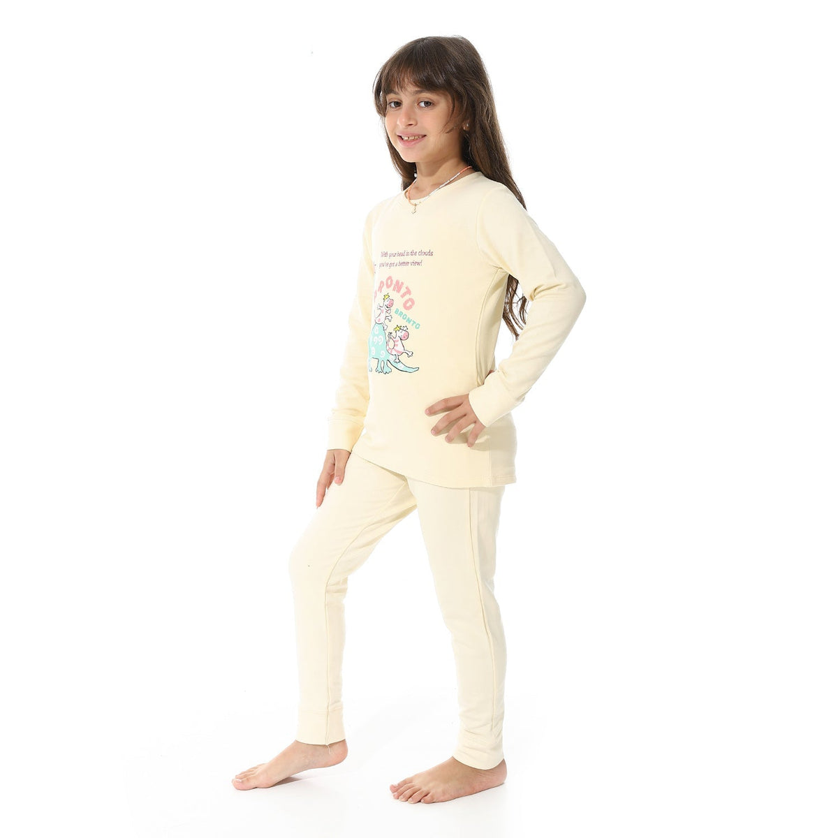 Girls Thermal Set With Printed - Beige - Red Cotton