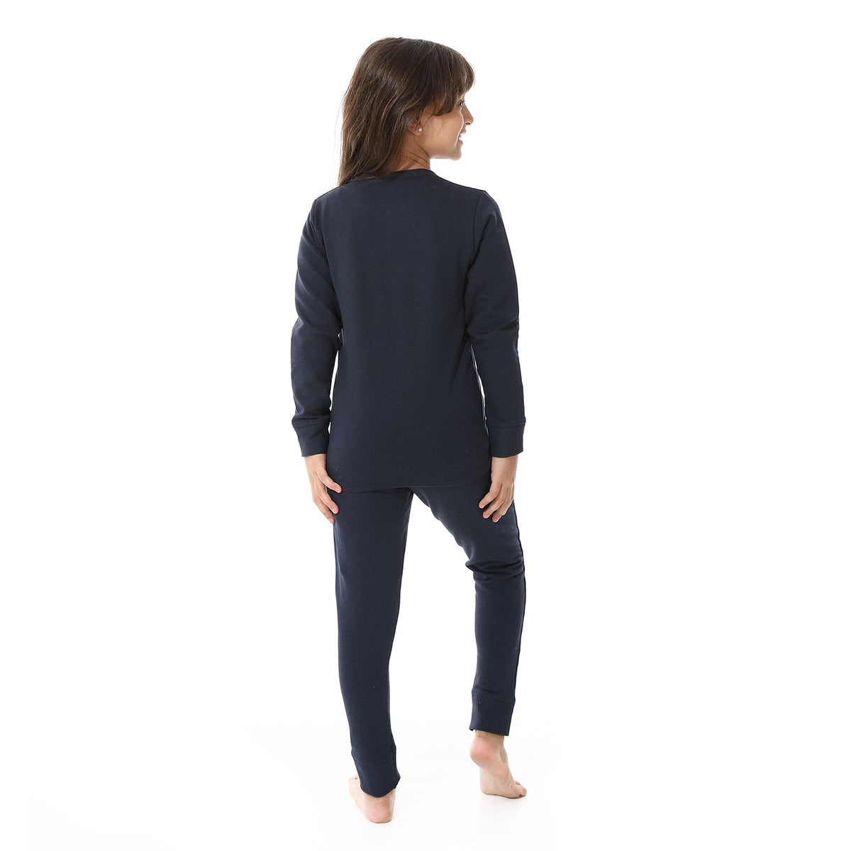 Girls Thermal Set With Printed - Navy - Red Cotton