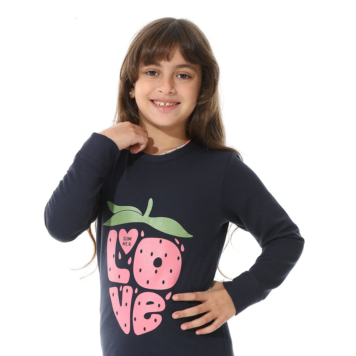 Girls Thermal Set With Printed - Navy - Red Cotton