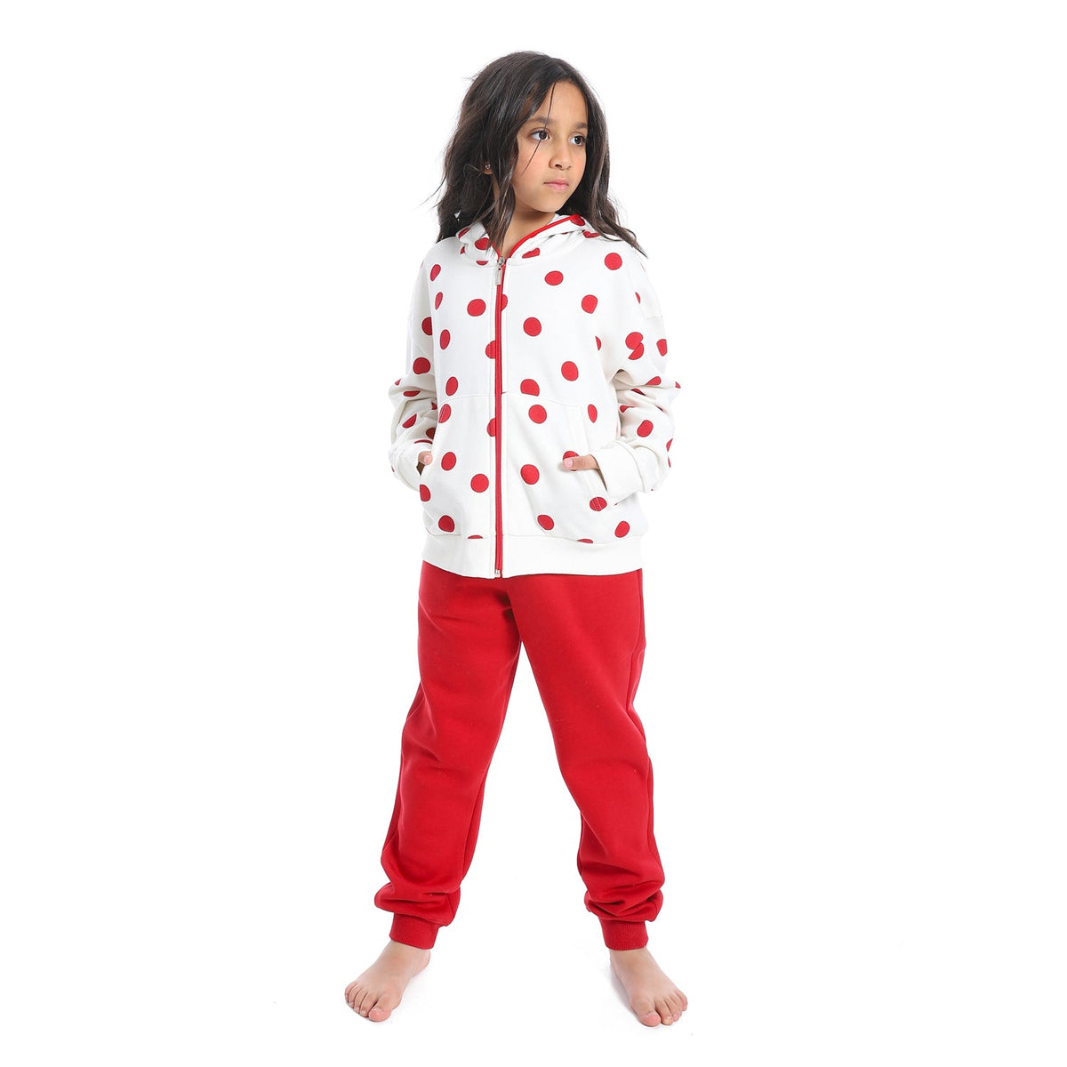 Girls' Winter Hoodie Pajamas - Red - Red Cotton