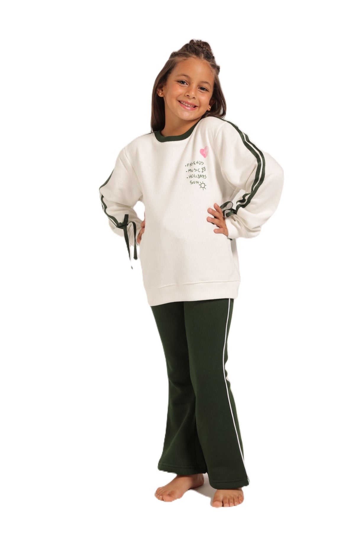 Girls' Winter Pajama Set With Charleston Sweatpants - White - Red Cotton