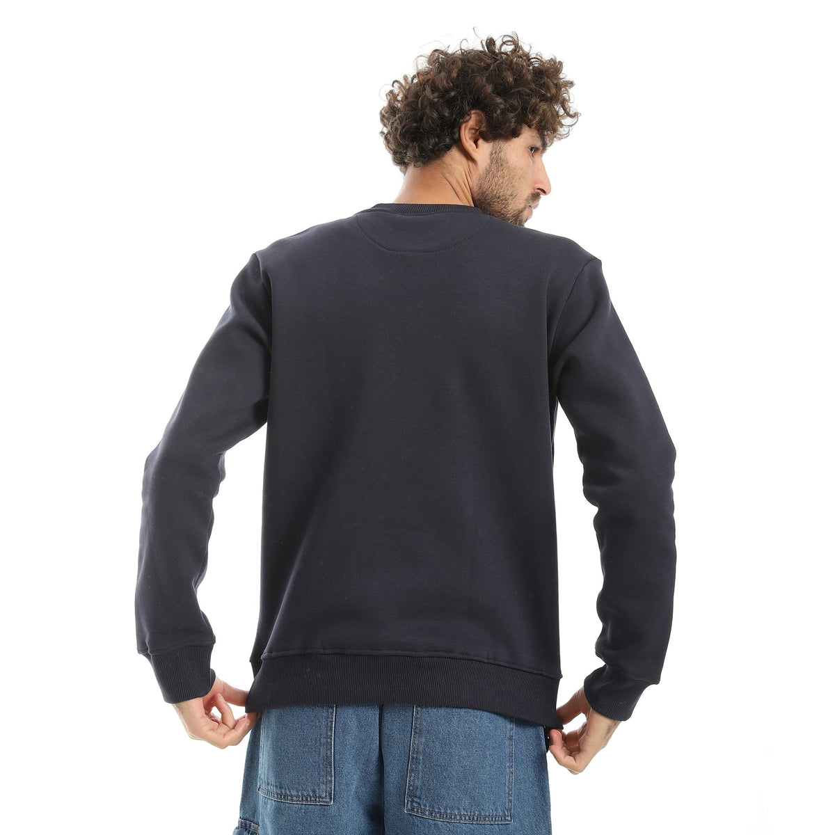 Men Basic Sweatshirt Crew Neck Red Cotton - Red Cotton