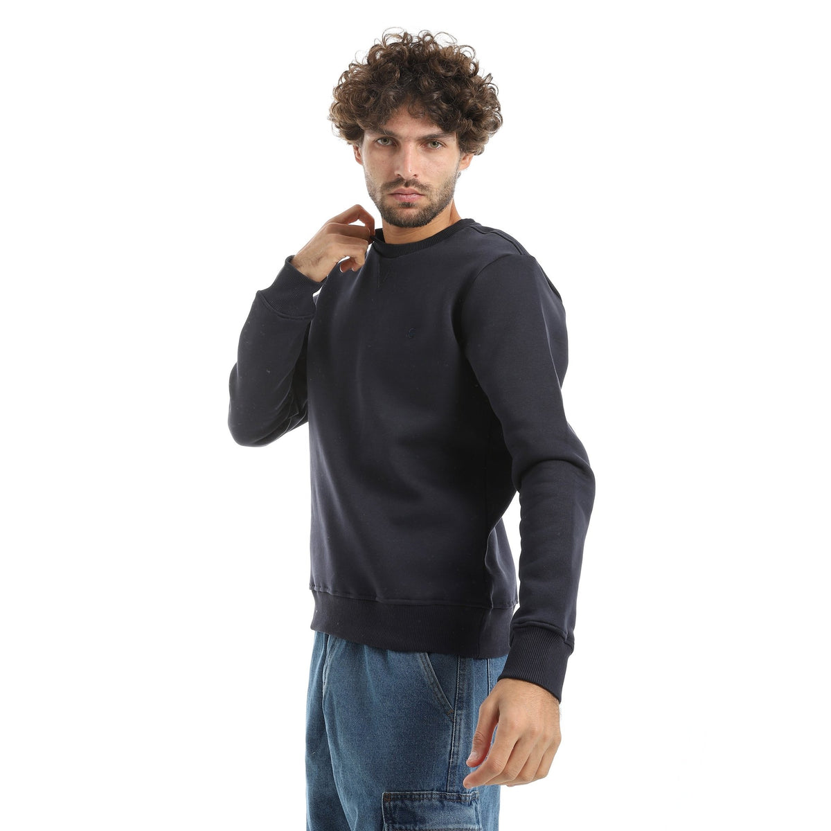 Men Basic Sweatshirt Crew Neck Red Cotton - Red Cotton