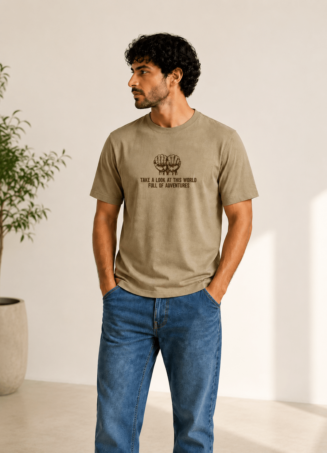 Men Casual Graphic T-Shirt - Red Cotton