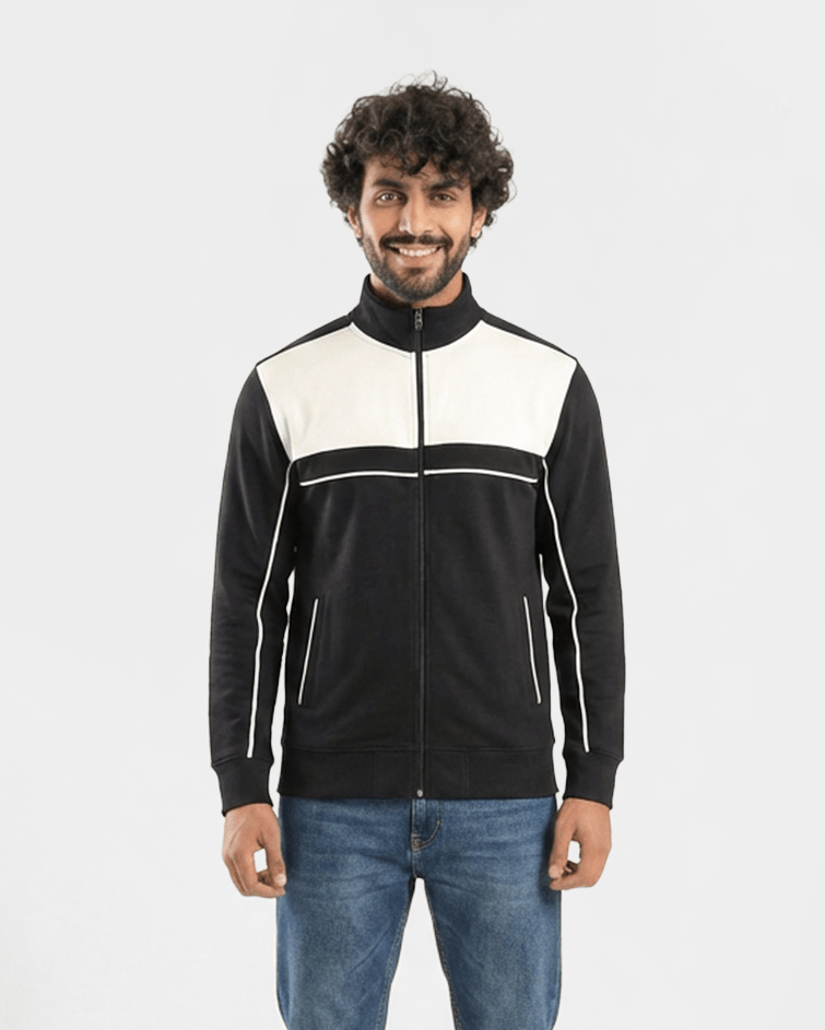 Men Color-Block Track Jacket - Red Cotton