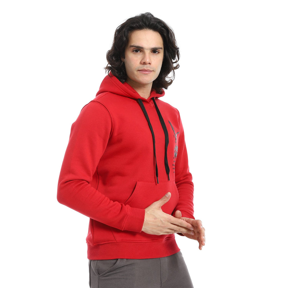 Men Hoodie With Print - Red - Red Cotton